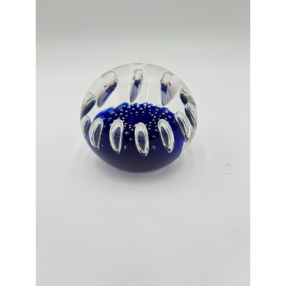 Zwag Anton Handmade Art Glass Paperweight Blue Controlled Bubble Czech 3" - Picture 3 of 9